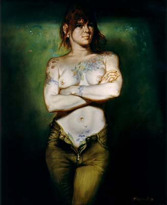 Girl with Tattoos Oil on Board Image size - 20" x 24"